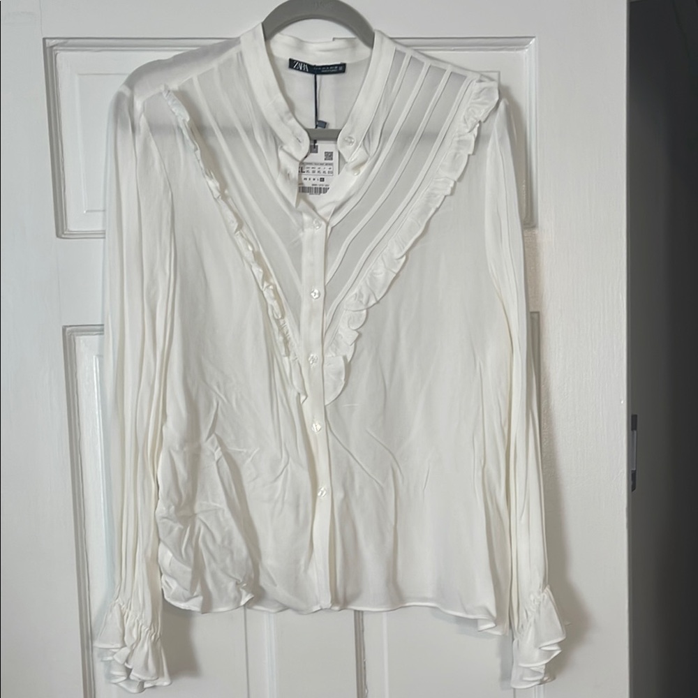 Zara White Ruffled Women's Top